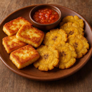 Queso frito con patacones